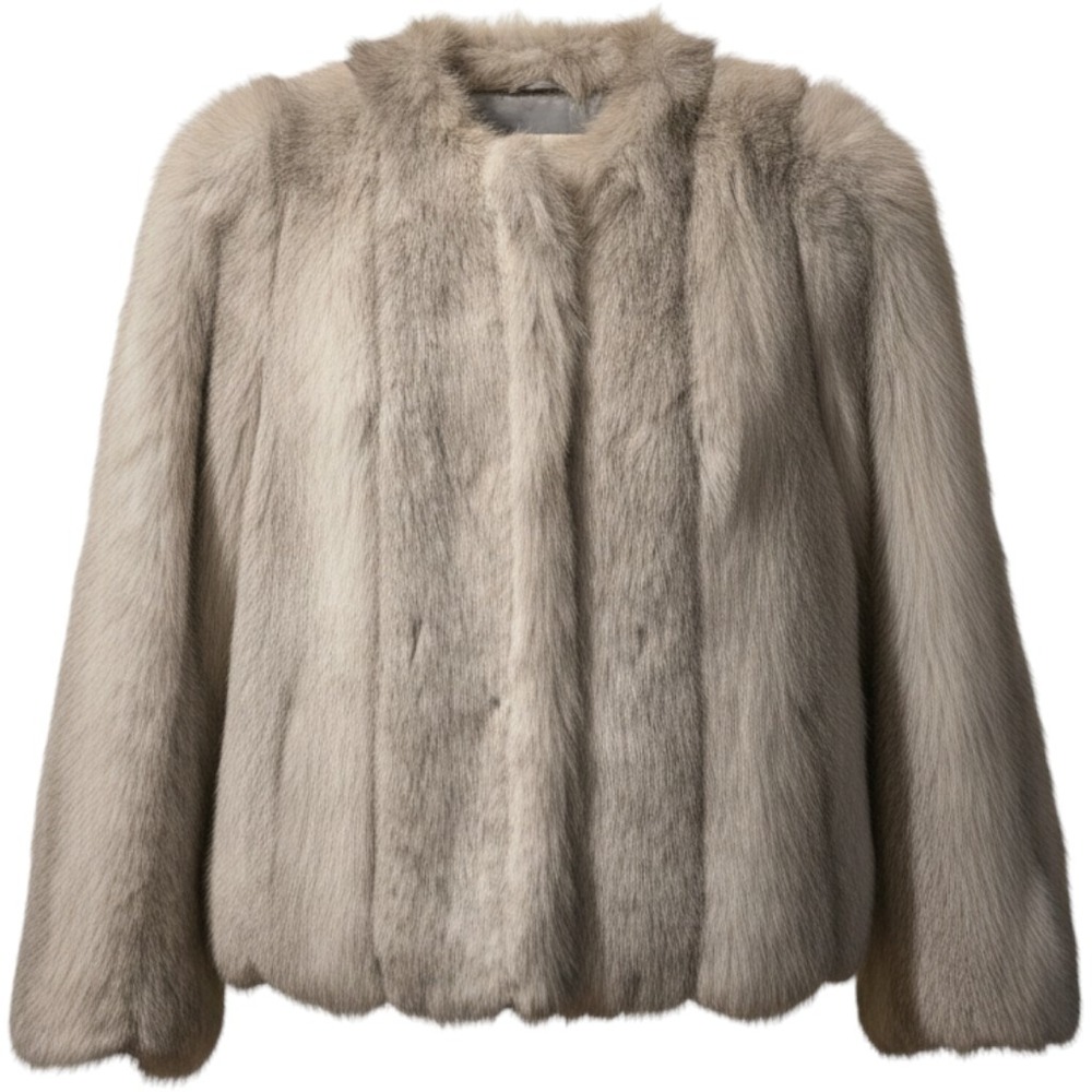 Vintage 80s Jordache Faux Fur Coat Womens 9/10 Gray Taupe Glam Winter Jacket